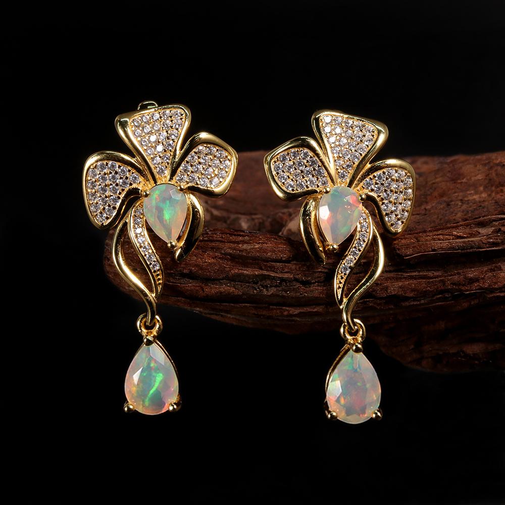 Cercei inel cu design floral opal etiopian natural pară 5*7mm argint sterling 925 set de bijuterii fine pentru banchetul femeilor cadou de petrecere