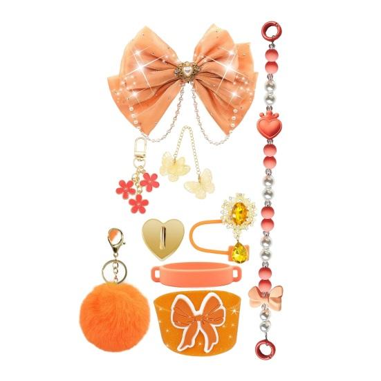 1 Set Tassenhülle Funkelnde Strasssteine Schleife Plüschball Dekoration Kunstperlen Lanyard Tassenzubehör mit Silikonboden-Schutz