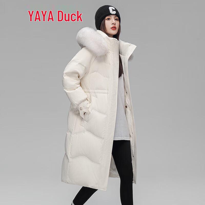 YAYA Women's Over-the-Knee Fox Fur Collar Down Coat