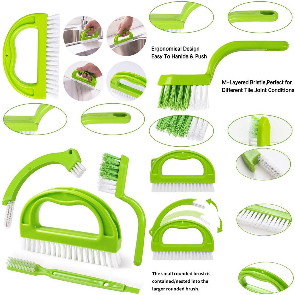 Versatile 4 In 1 Grout Brush Cleaning Set For Home Use With Soft Nylon Bristles And Durable Pp Handle For Tiles Bathtubs And Sinks