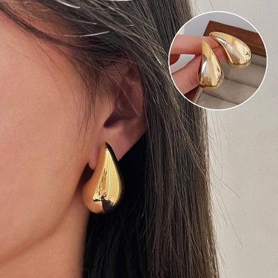 Vintage Gold Plated Chunky Dome Drop Earrings For Women'S Earstuds Glossy Teardrop Earrings Exaggerated Jewelry Gifts
