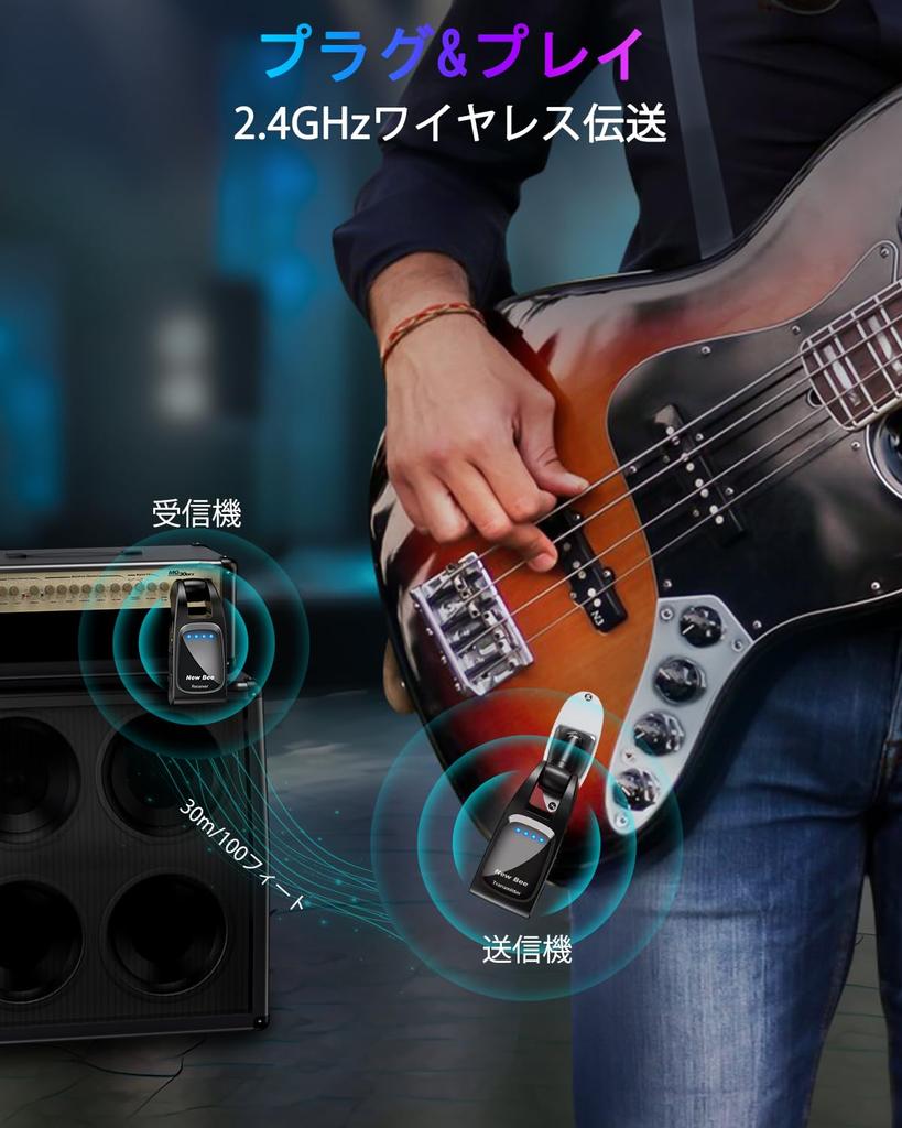 Wireless Guitar System with TransmitterReceiver, Electric Guitar Preamp, 6.35mm Plug, Direct Plug to Guitar, 280° Rotation, One-to-Multiple,