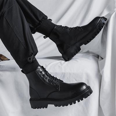 Men's British Leather Boots Versatile Non-slip Waterproof High-top Thick Bottom Heightening Simple Autumn