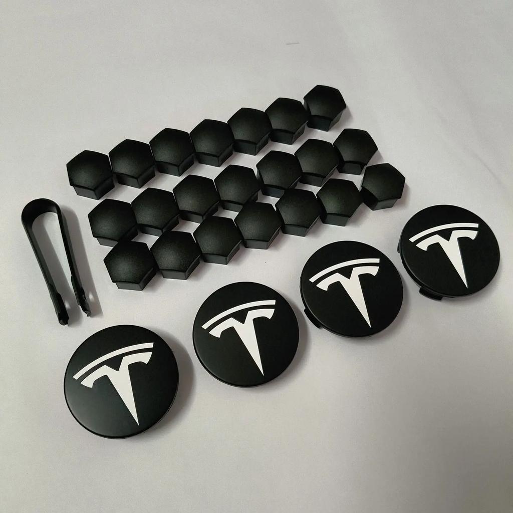 Pwmnb5 4PCS 25PCS 29PCS 56MM 57MM For Tesla Model3 ModelY Matte Black Juniper Sport Emblem Wheel Center Hub Cap Car Rims Cover Hubcaps