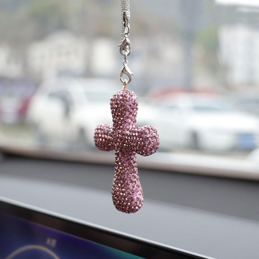 Clay Crystal Corss Decoration Car Elegant Rearview Mirror Decor Car Pendant Creative Interior Mirror Decoration Gift