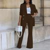 2 Pcs/Set Women Coat Pants Set Lapel Double-breasted Mid Length Cardigan Long Sleeve