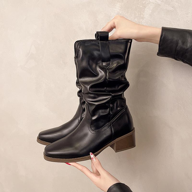 

Brown boots women s 2025 autumn new thick heel suede high knight boots fashion explosion western pile boots 40 чёрный