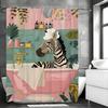 Bathroom Zebra Shower Curtain, Floral Plants, Pink Walls and Bathtub Green Tile Bathroom Decorative Shower Curtain, Waterproof S