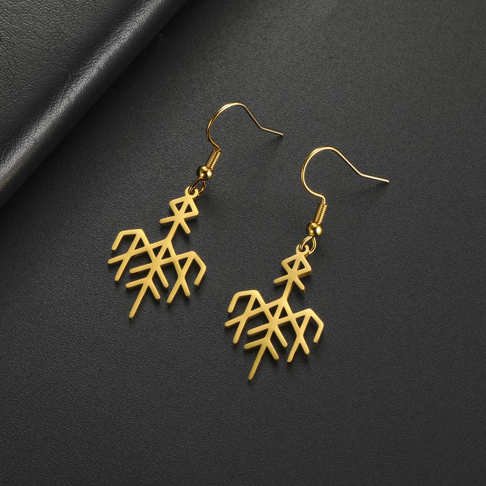 Dawapara Norse Runes Wardruna Symbol Earrings Elder Futhark Mythology Protection Amulet Stainless Steel Dangle Earrings