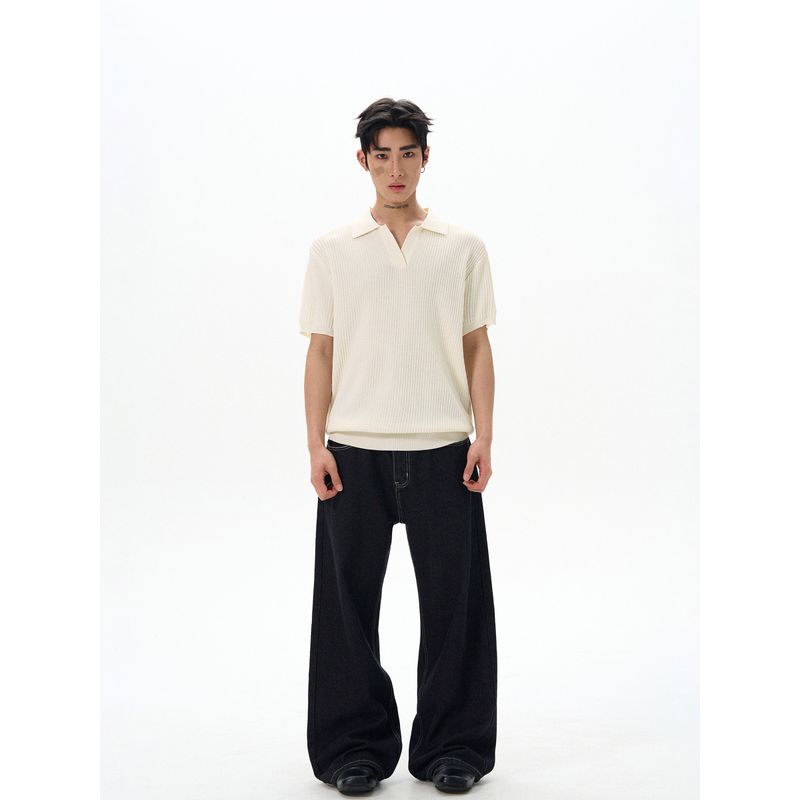 Kisko Simple American Old-Money Style Casual Knit Polo Shirt for Men and Women, Summer Short Loose Cleanfit Short-Sleeve Trendy