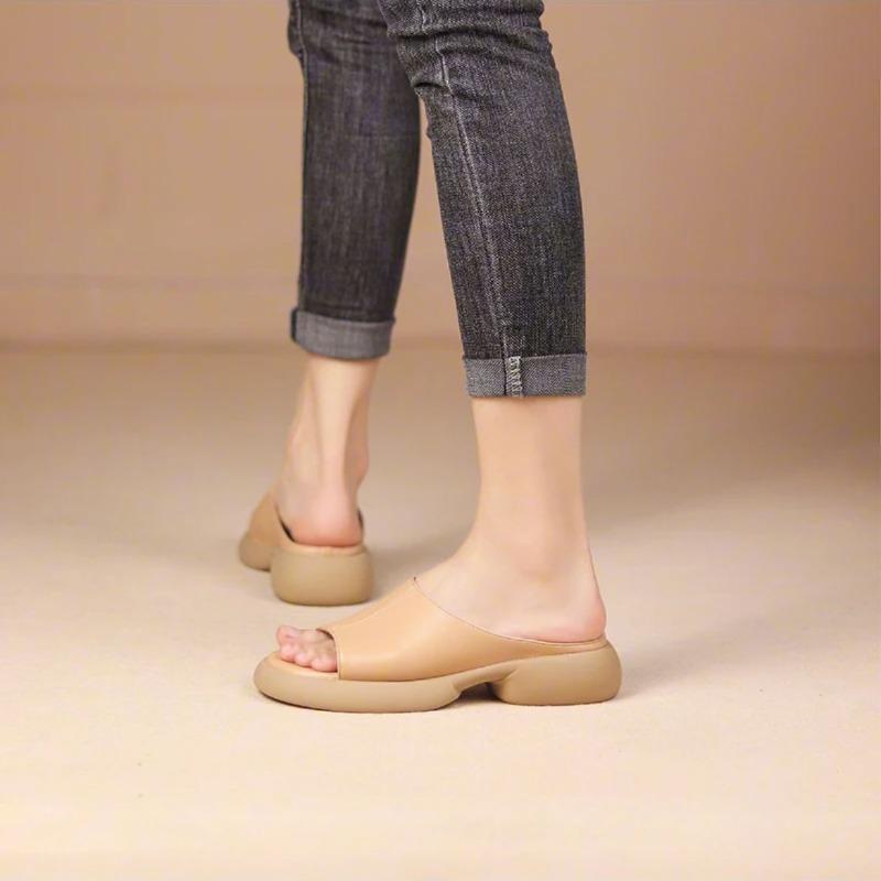 Women's Round Toe Slippers Thick Sole Solid Color Versatile Single Shoes Summer Outdoor Slides