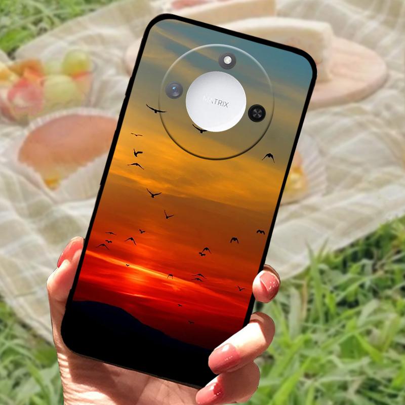 For Huawei Honor X60 Case Flowers Painted Cover Black Silicone Soft TPU Phone Case For Honor X60 Protective Shell Bumper