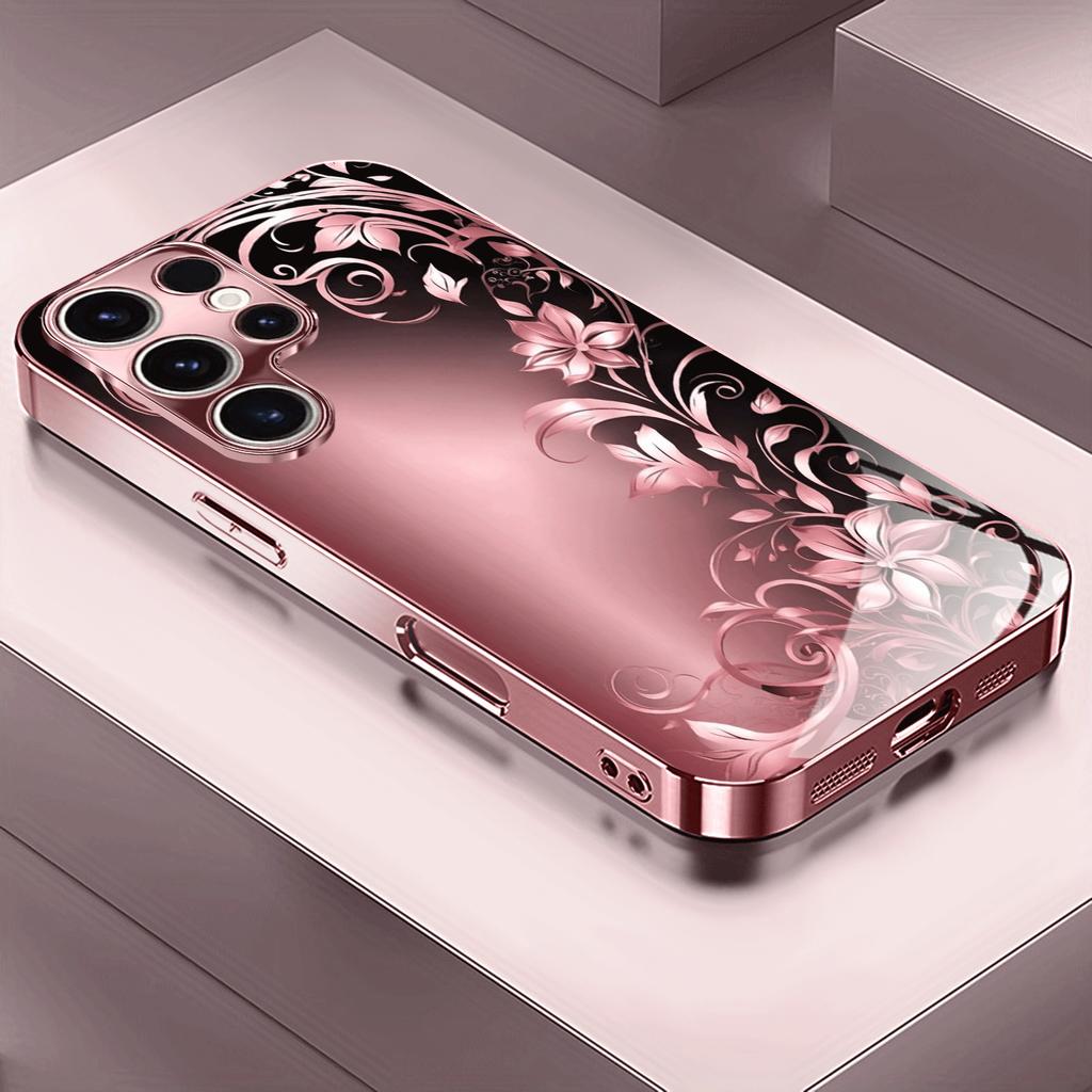 Rose gold Floral pattern Exquisite PhoneCase Glass PhoneCase for Samsung Galaxy S26 S25 S24 S23 S22 FE Ultra Plus Dropresistant