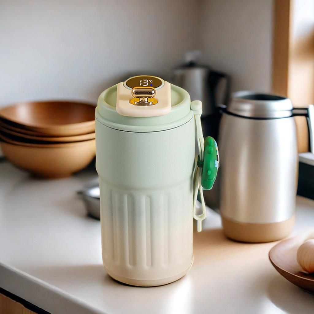Vakuum-Thermobecher mit Temperaturanzeige, 450 ml, Edelstahl-Isolierbecher für Heißgetränke, auslaufsicherer Deckel, leicht zu reinigen, tragbarer Reisekaffee