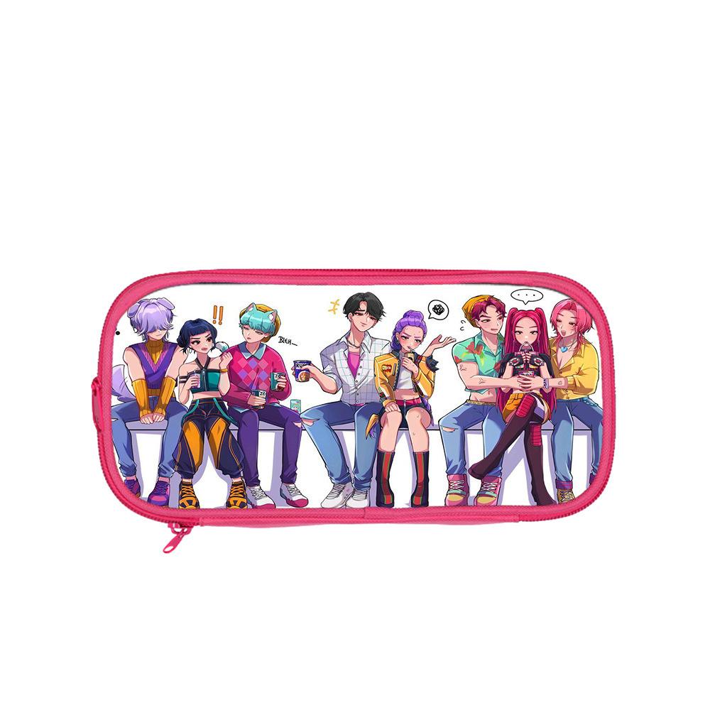 Huntrix Kpop student pink double-layer pencil bag Kpop witch hunting girl group student storage stationery bag pencil bag
