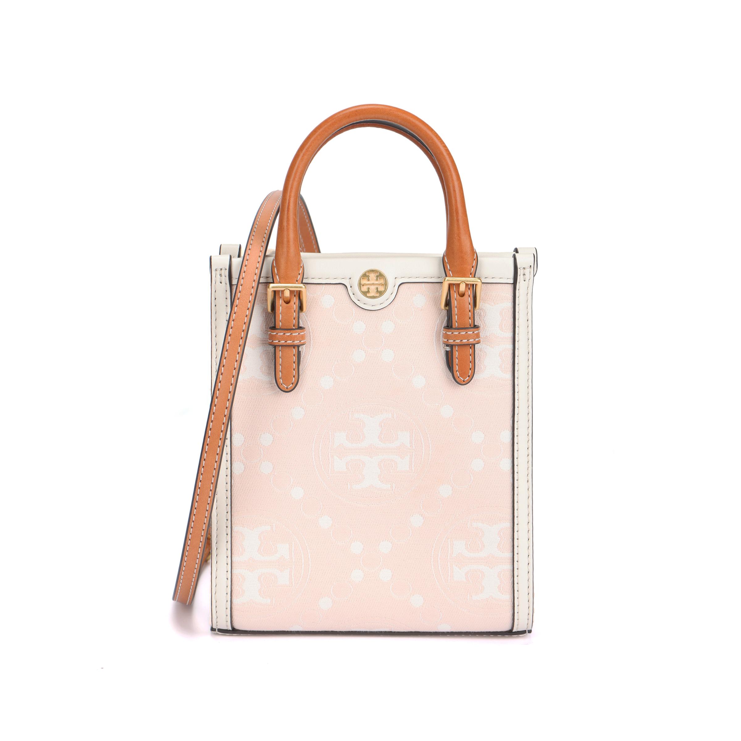 Tory Burch T Monogram Double T Logo Print Magnetic Closure Fabric With Leather Tote Bag Women tote bags Light-Pink 152428-650 Basic Set BagDust Bag 20740₽