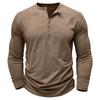 Mens Henley Collar Long Sleeve T-Shirts Solid Color Loose Fit Button Front Casual Daily Tshirts