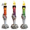 Battery Operated Halloween Lights LED Ghost Candle Light, Spooky Hand Lamp Retro Skeleton Base Ornaments Tabletop Decor, Horror Light for Party