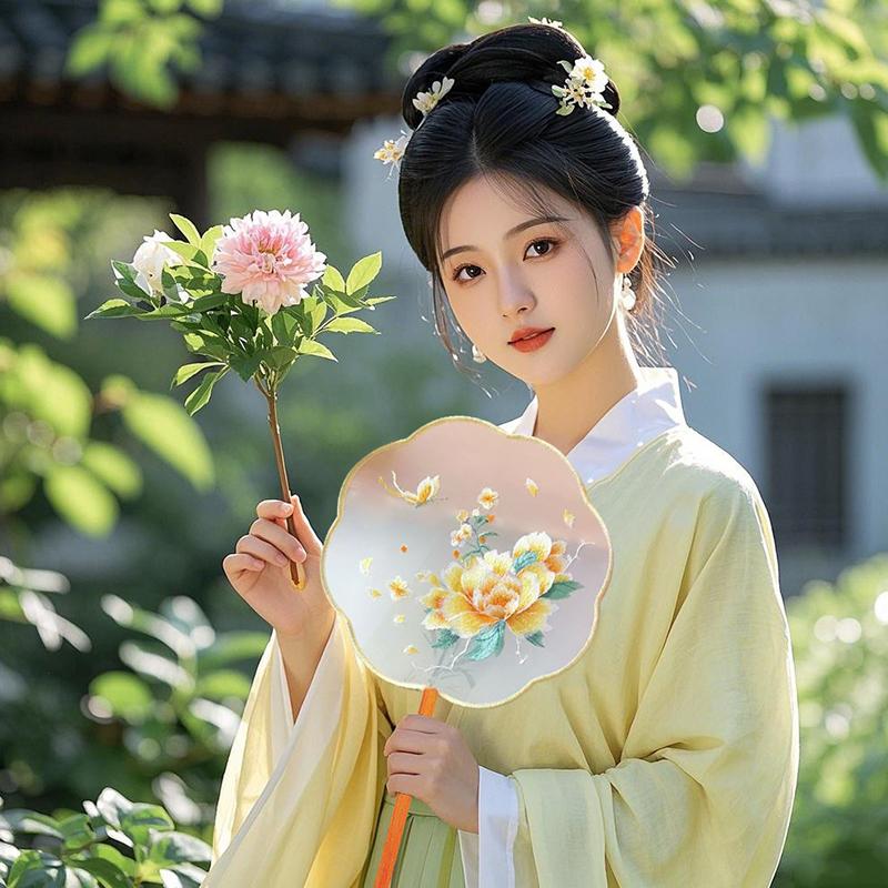 Vintage Doppelseitiger Fächer Blume Stickerei Handfächer Traditionelle Chinesische Kunst Handwerk Hanfu Tanzparty Zubehör Performance Requisiten