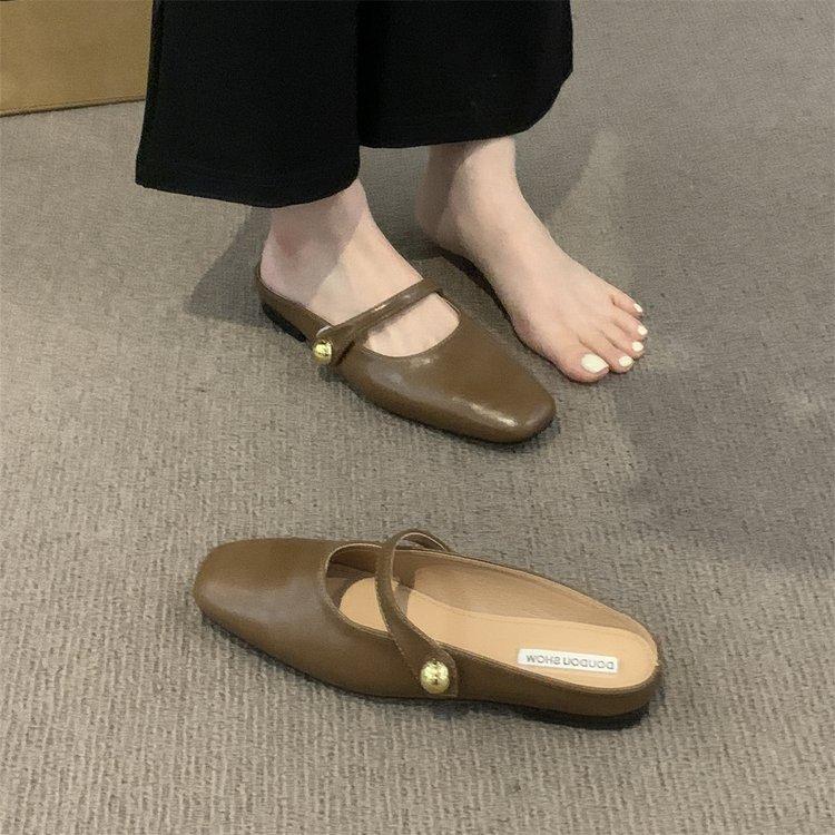 

Temperament сумка головка полутапочки верхняя одежда женская обувь лето 2025 новые круглые головки неглубокий нос мягкие плоские туфли Мэри Джейн 40