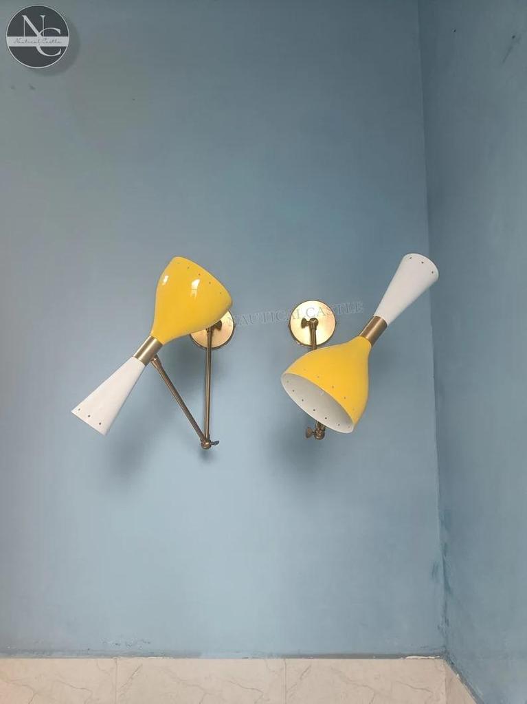 Wall Sconce Brass Italian Diabolo Yellow & White Mid-Century Modern Lights (Adjustable and Customizable)