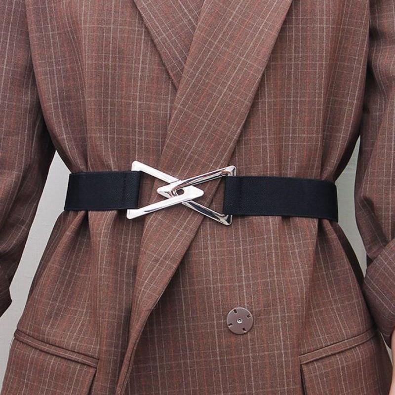 Elegant Black Women's Belt With Stylish Round Buckle For Dresses And Sweaters