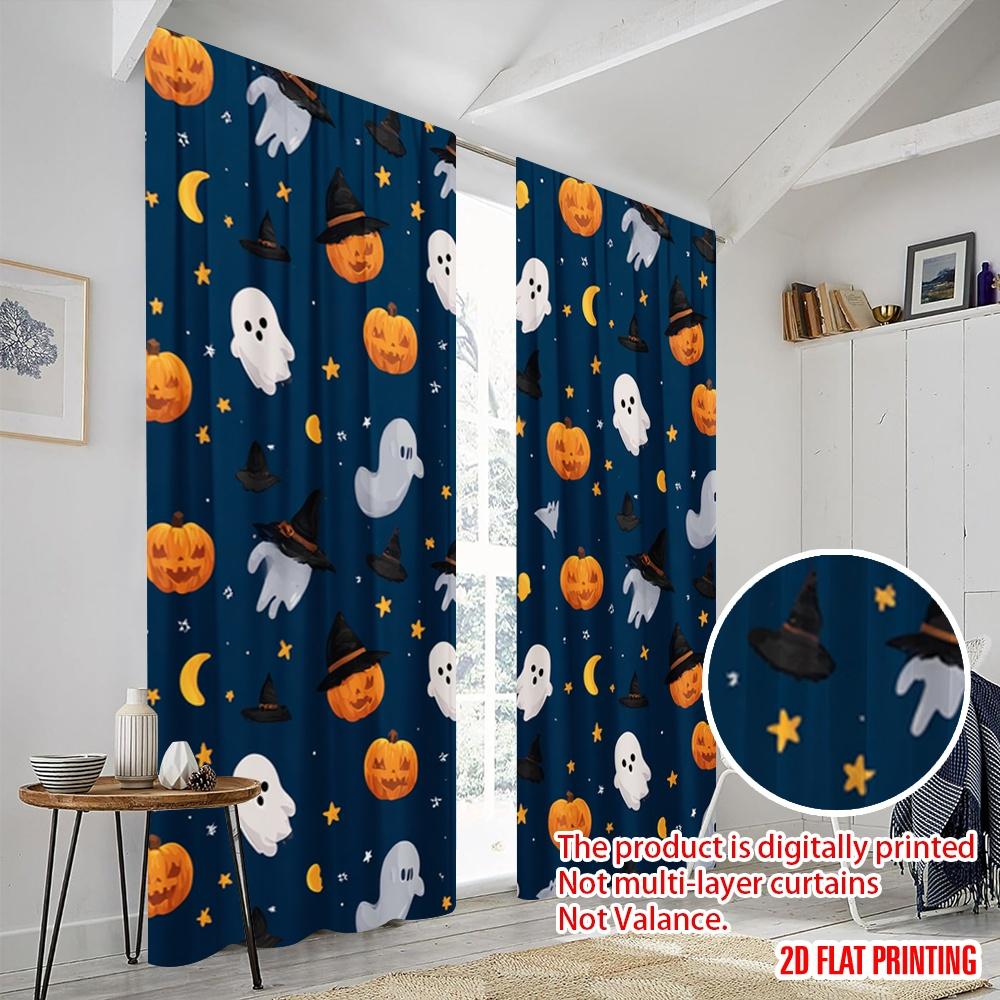 2pcs,2D Plane Printing Curtain Popular Halloween Pumpkin (21) Versatile Durable Polyester (without Rod) Holiday for Living Room