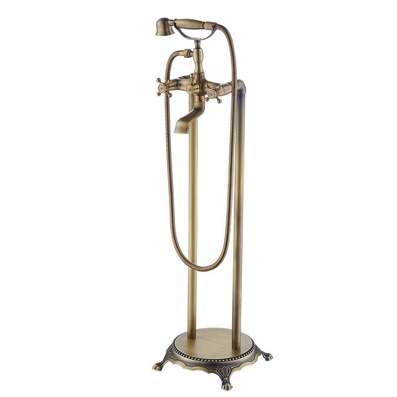 Antique Bronze Bathroom Bathtub Faucet + Handheld Shower Free Standing Luxury BathTub Faucet Mixer Taps Floor Mounted Bathtub