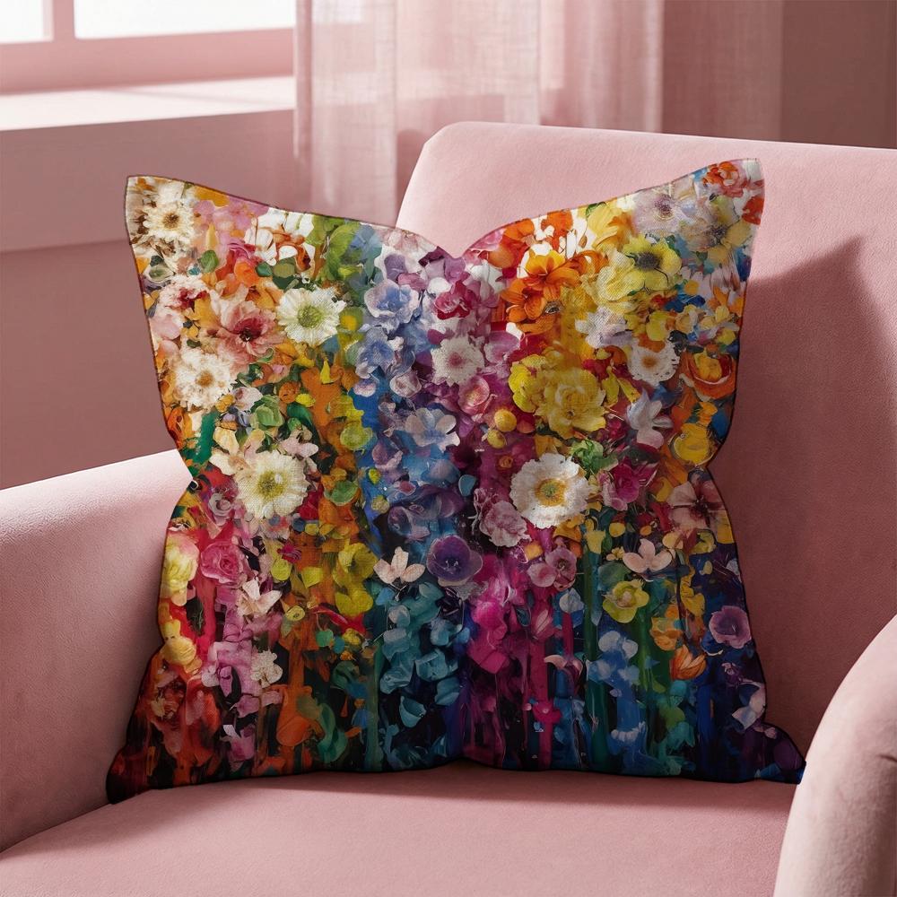 Stunning Colorful Floral Cushion Cover Multi-Scene Pillow Cover for Home & Car - Reversible, Soft & Durable for Daily Use
