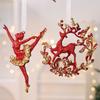 Glitter Sequined Christmas Ornament Red Snowflake/Butterfly/Star/Reindeer/Ballerina Hanging Decoration for Xmas Tree Doors Walls Holiday Home Decor