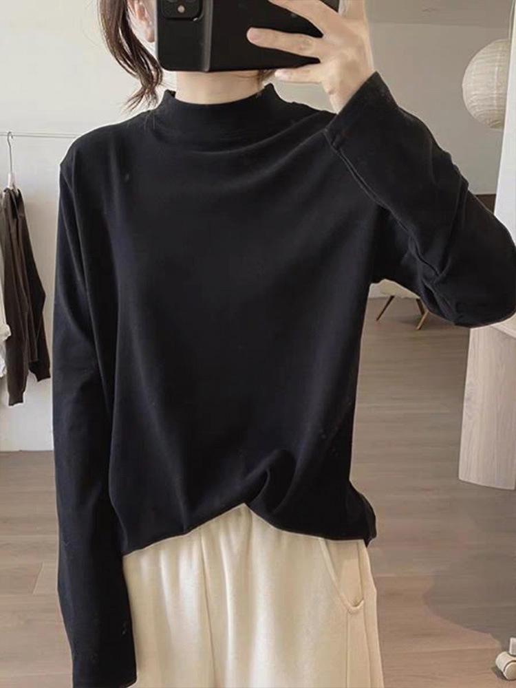 Women's Slimming High Neck Apricot Thermal Fleece Long Sleeve Casual Top - 2026 Autumn/Winter Collection