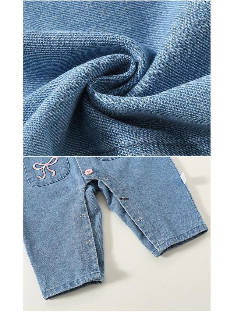 Baby Girl Denim Overalls: Cute and Fashionable Spring & Autumn Romper Set for Infants