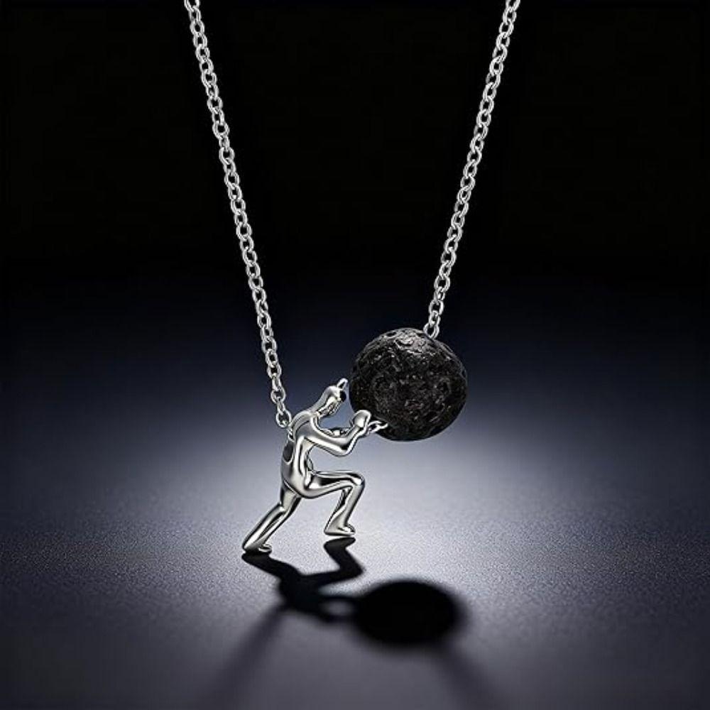 Mann schiebt Stein Sisyphus Halskette Persönlichkeit Einfaches Anhänger Halskette Silber Farbe Ausdauer Symbol Schmuck Zubehör