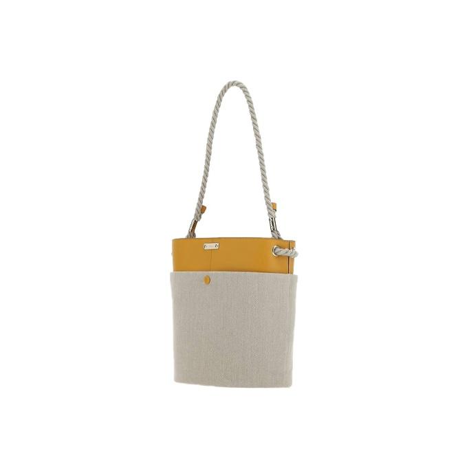 Chloe Key Cover Button Closure Linen And Glossy Calfskin Bucket Bag Women Handbags Yellow CHC22SS483G11-216
