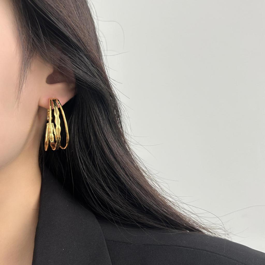 Multi-Layer Elliptical Geometric Ring Earrings, Ear Buckles, Modern Minimalist Style, Light Luxury, High-End Sense, Niche Personalized Earrings