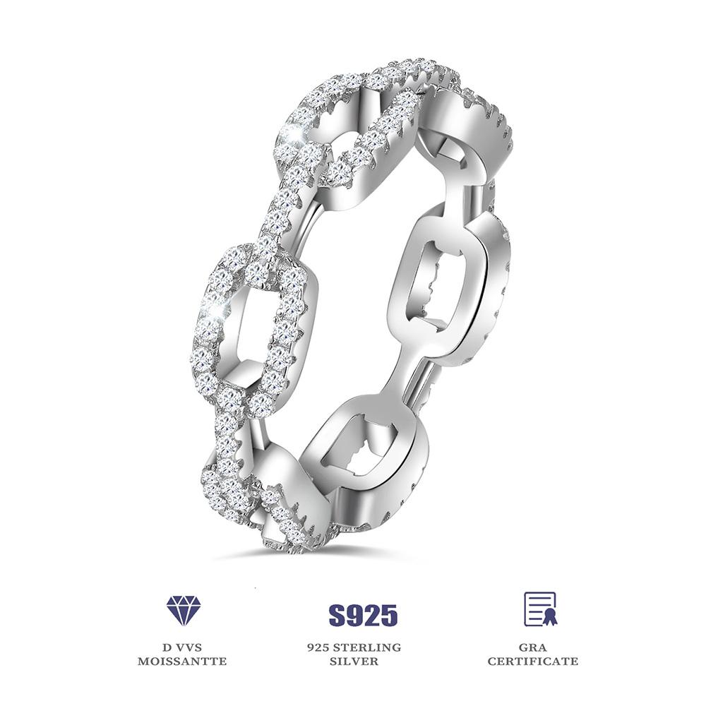 Classic Chain Design Wedding Fine Jewelry 925 Silver Moissanite Finger Rings for Women Fashion Daily Jewelry Gifts
