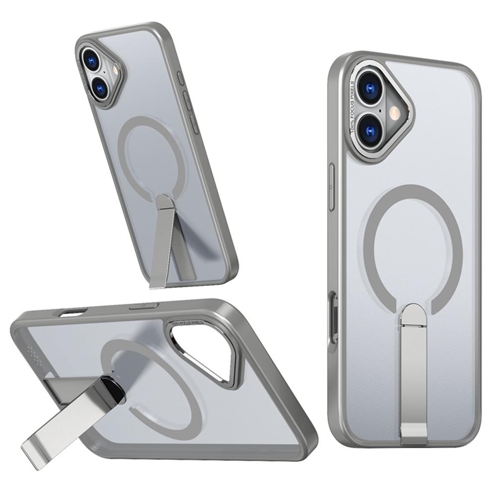 

For iPhone 16 Plus Case Compatible with MagSafe Kickstand TPU+Acrylic Phone Cover Titanium Grey