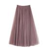 Elegantes Vintage Ballkleid mit hoher Taille Qooth Elastische Taille 3 Lagen Mesh Langer Tüllrock Frühling Herbst Gazetutu-Rock QT2001