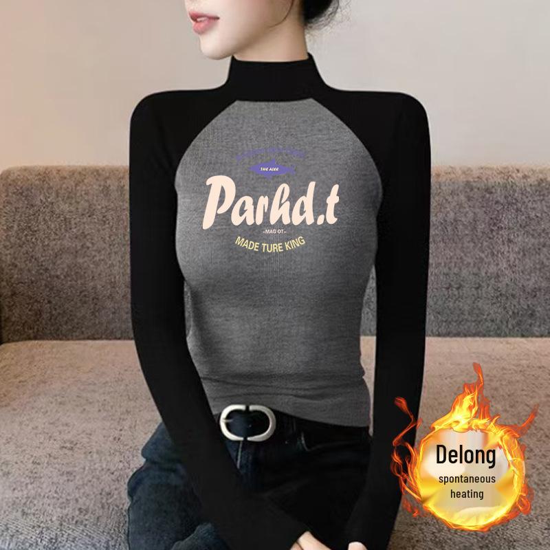 

Немецкий бархат с начесом, цветной блок, реглан, приталенная, воротник-стойка, длинный рукав, женская футболка XL (115-130 jin)