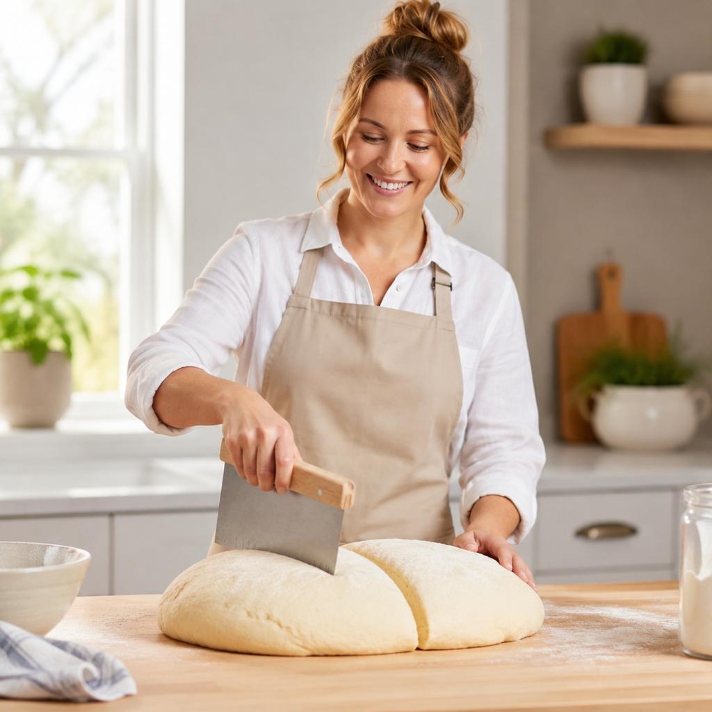 Stainless Steel Dough Scraper with Wooden Handle Flat Bench Knife for Cutting and Dividing Dough and Flour Scraper Tool for Baking