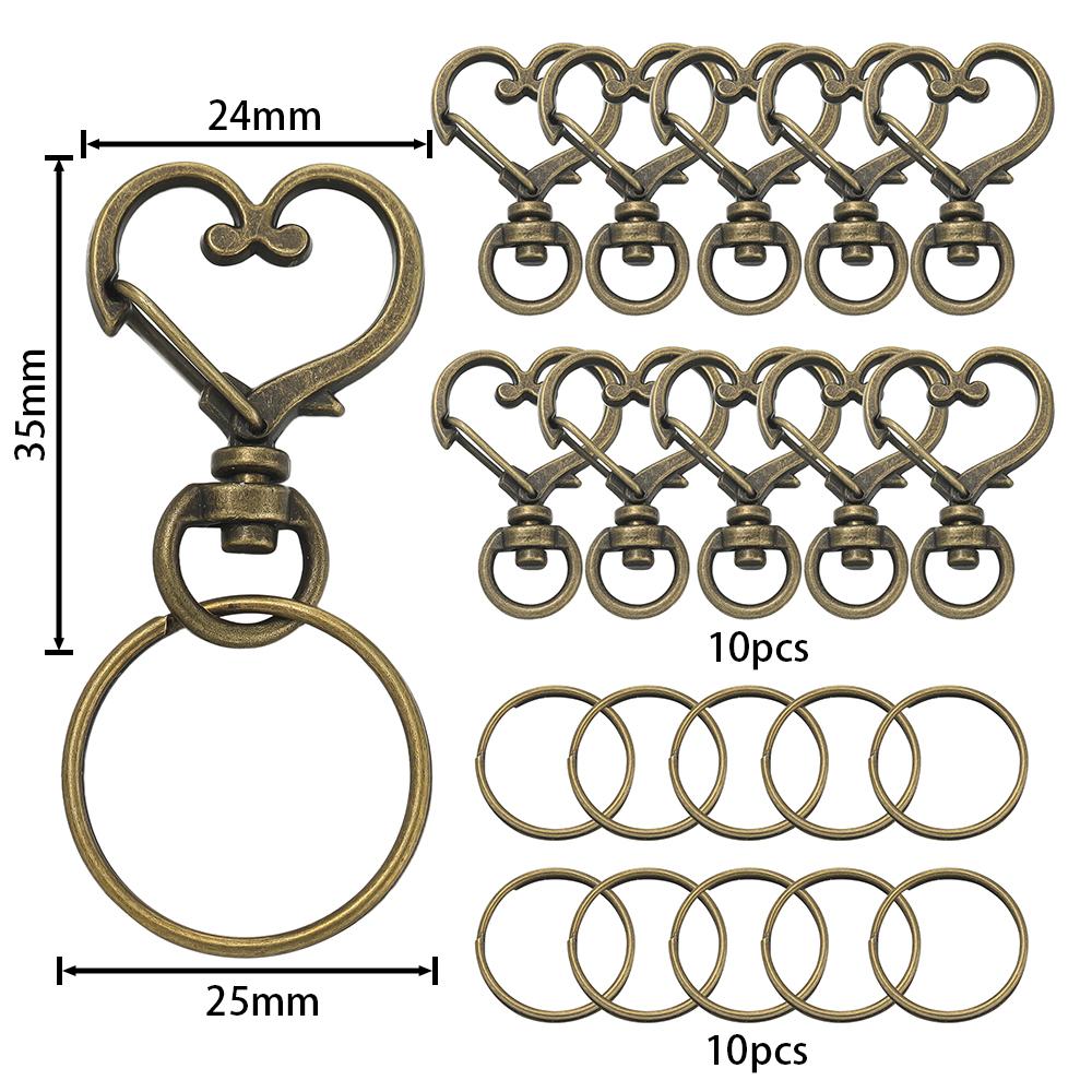 20pcs/Set Heart-shaped Rotary Lobster Clasp with Key Ring for Key Chain Bag Holder Keychain for DIY Jewelry Making Supplies