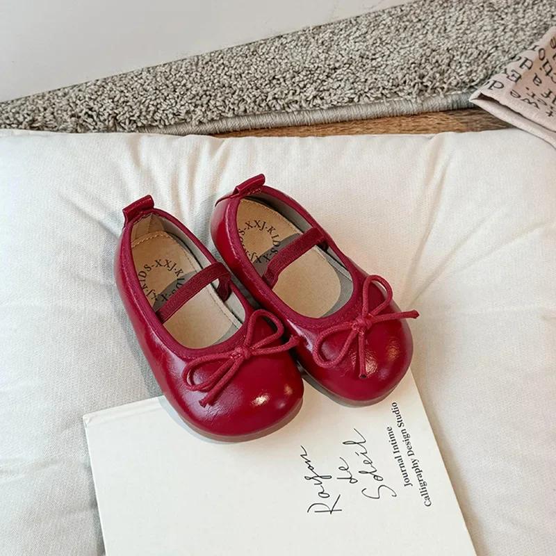 Children Little Leather Shoes for Girls Spring&Autumn New Fashion Korean Soft Bow Anti Slip Fashion Princess Single Shoes