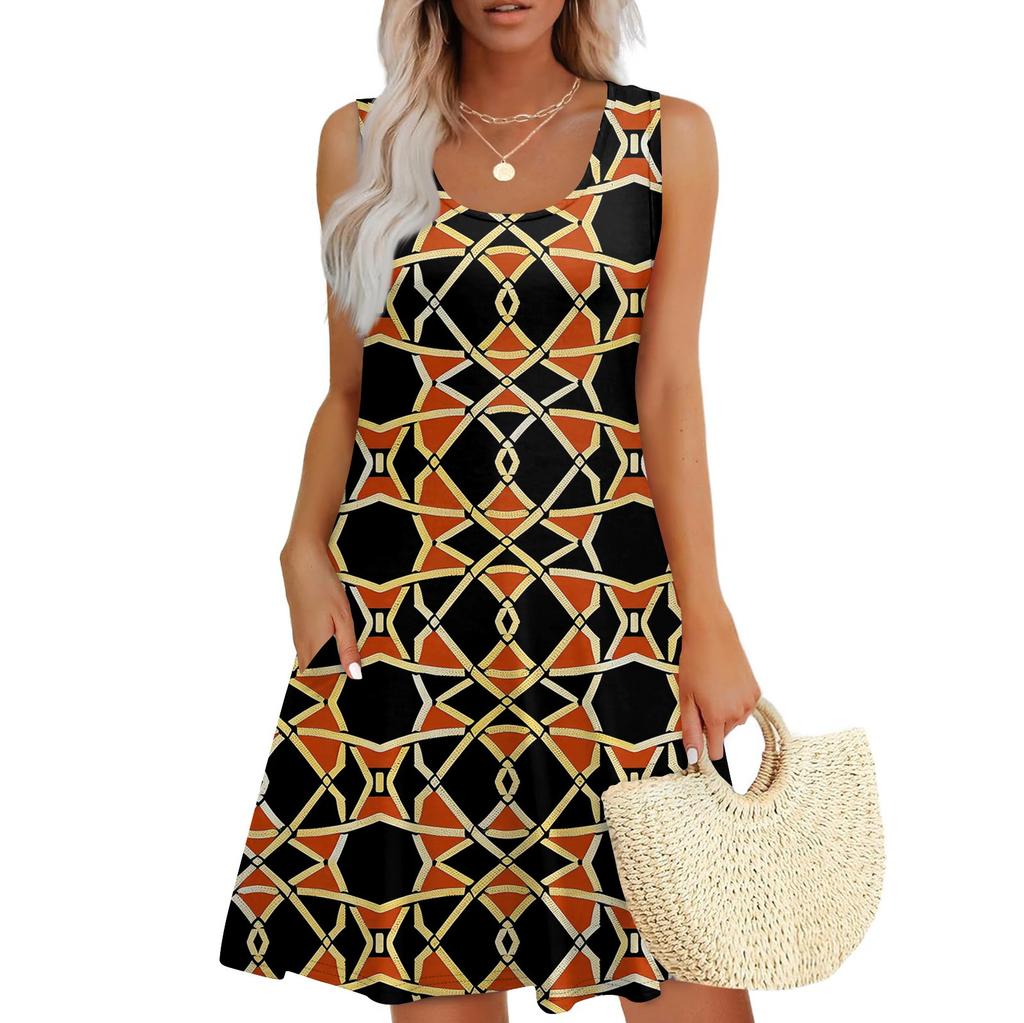 Lässiges Sommerkleid für Damen mit Taschen, Sommer-Boho-Strandkleid, Urlaubskleider für Damen, T-Shirt-Kleid, U-Ausschnitt, lockere Tank-Kleider