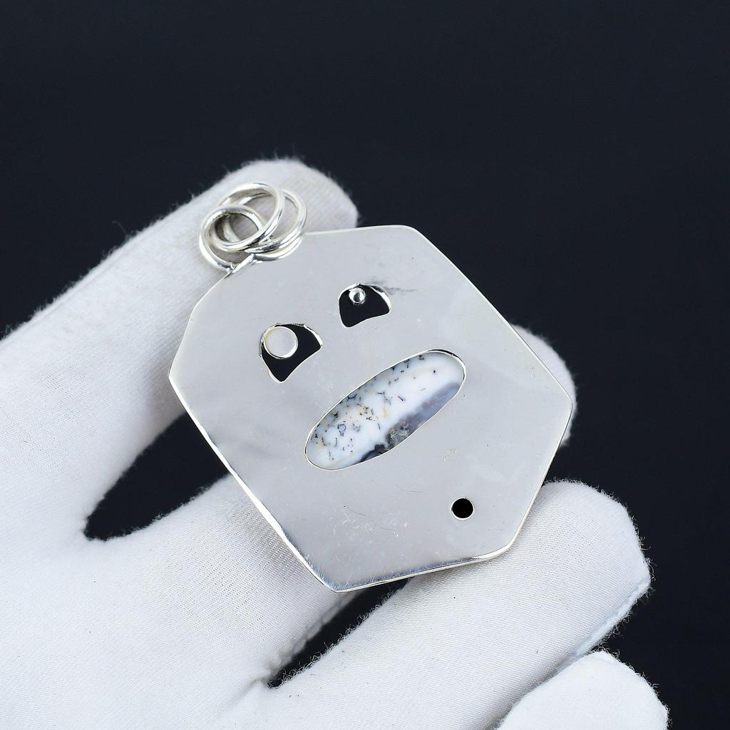 Dendritenopal, Edelsteinanhänger aus schwarzem Spinell, Natürlicher Dendritenopal Edelstein Handgefertigter 925 Sterling Silber Anhänger Für Frauen Anhänger Für Geschenke