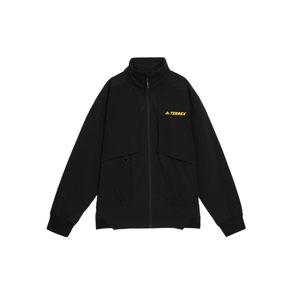 Adidas Terrex Logo Print Solid Color Cargo Pocket Detail Stand Collar Jacket Unisex Jackets Black HN2027
