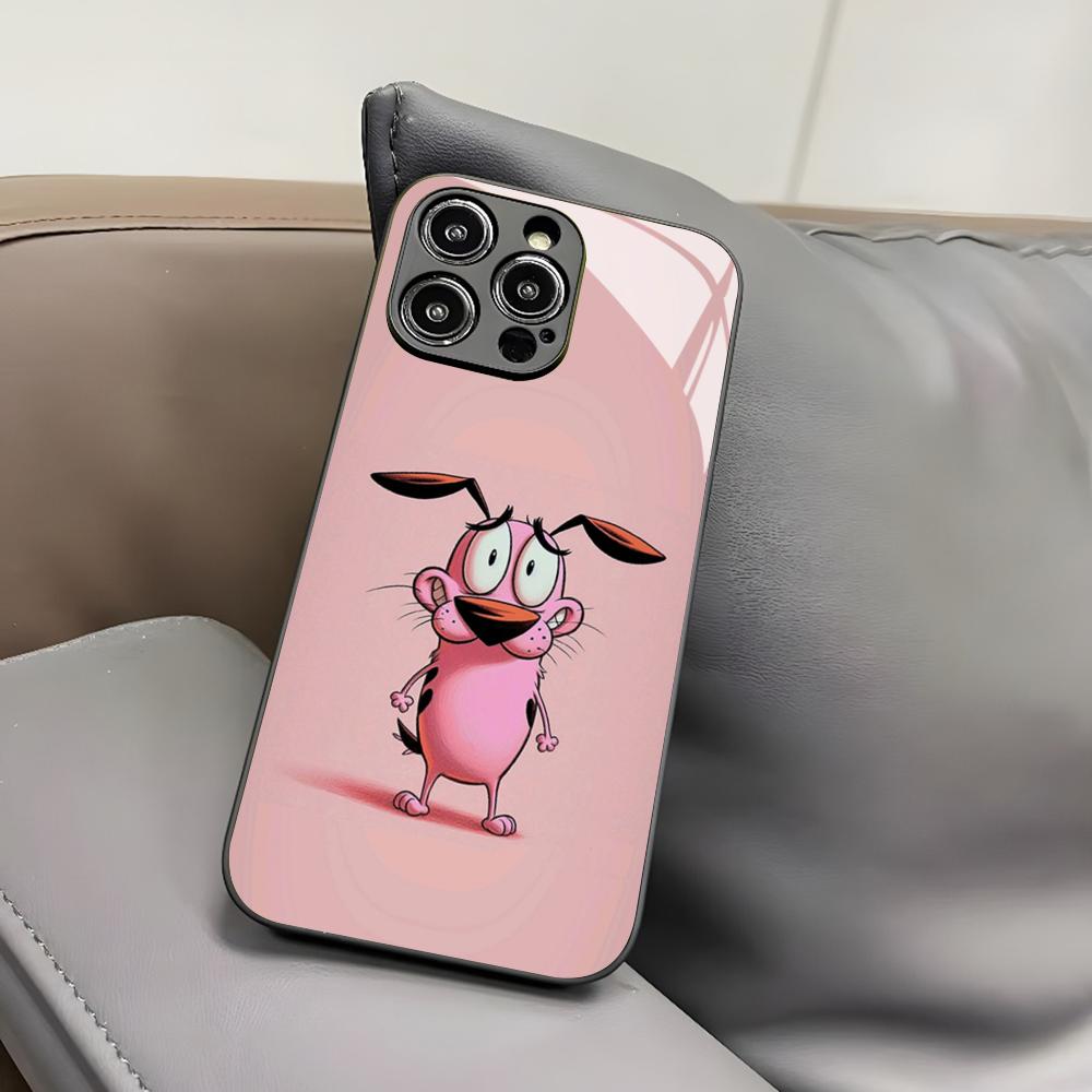 Coque de téléphone CARTOON COURAGEOUS pour Iphone 17 Air 16 15 14 12 11 13 Pro Max Mini X Xr Xs Puls Housse en Verre Noir