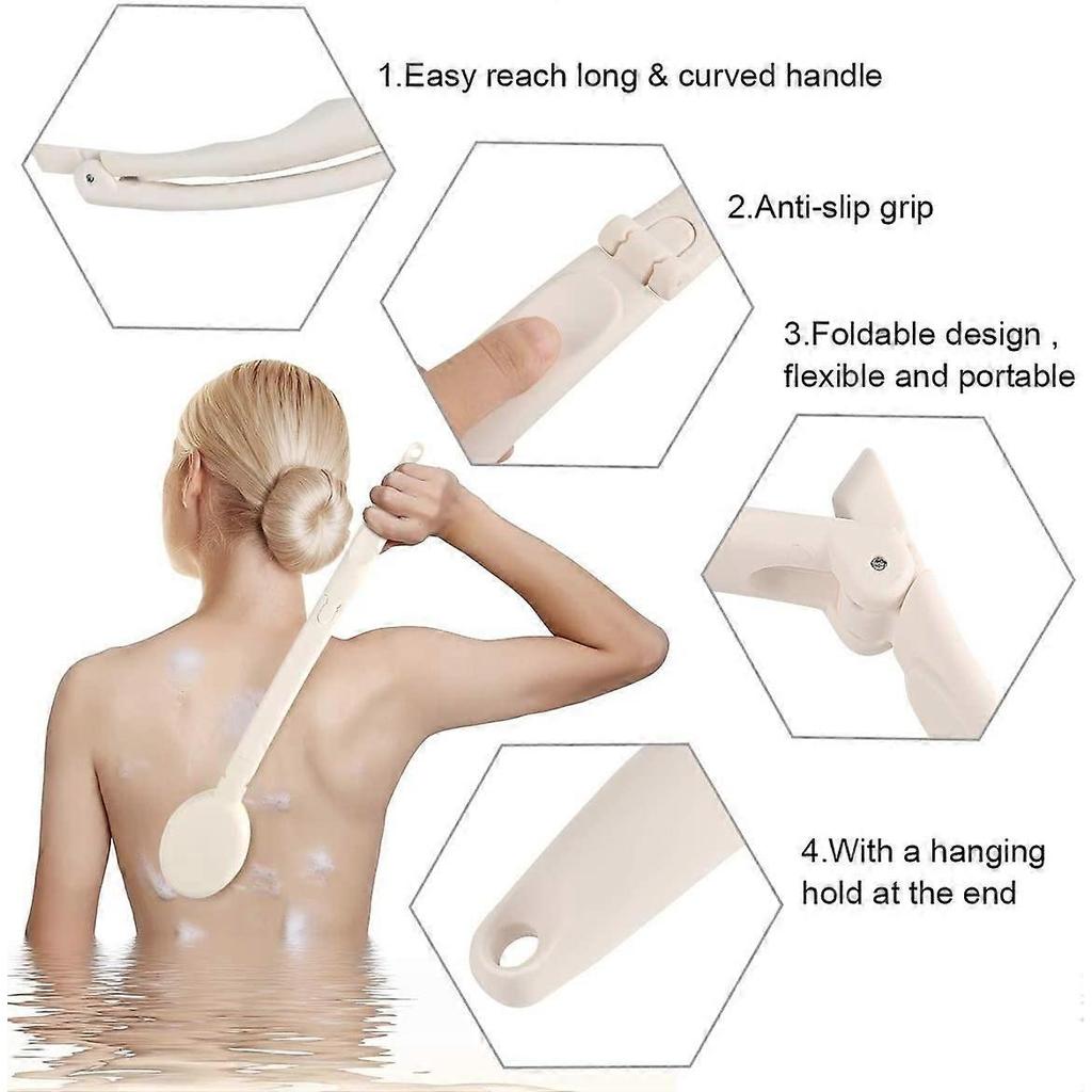 3 in 1 Bath Brush Foldable Long Handle for Shower Exfoliating Dry Skin Brushing