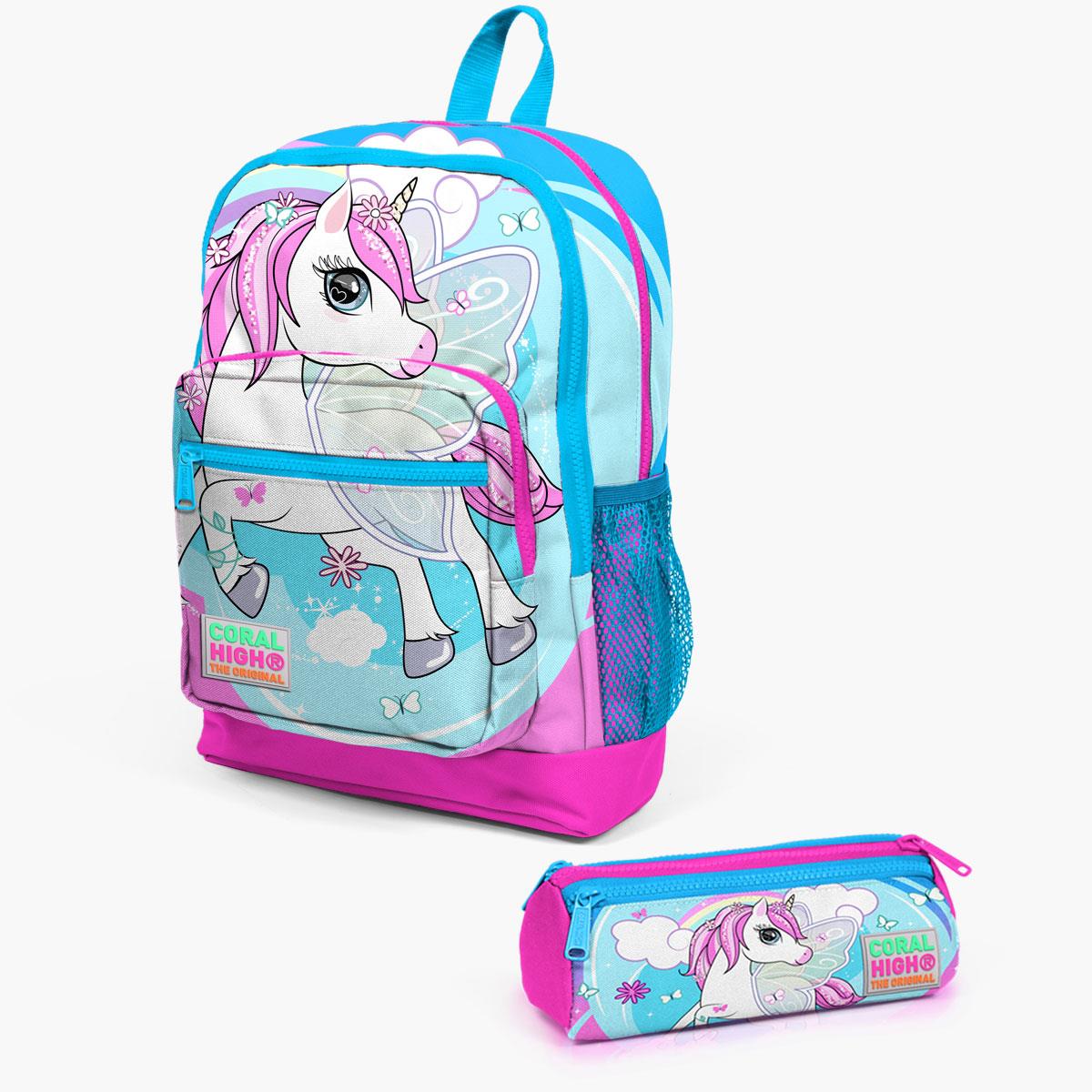 

Coral High Kids Blue Neon Pink Unicorn Pattern Набор из 2 школьных сумок SET0223711