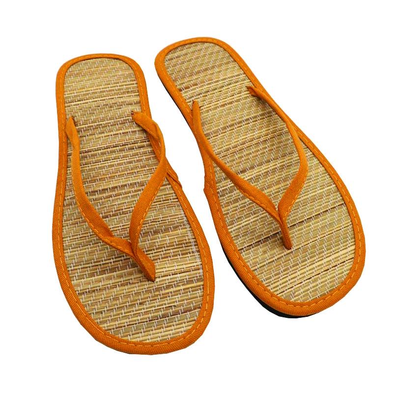 Flip-Flops aus Rattan im japanischen Stil: Unisex Sommer Indoor/Outdoor Strohmatten-Hausschuhe