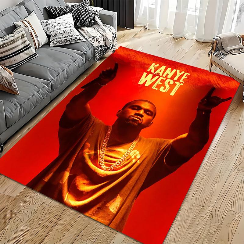 Area Rug, Kanye West Red Stage Concert Arms Up Chain Photo Poster Print, Man Cave Decor, Non-Slip Mat